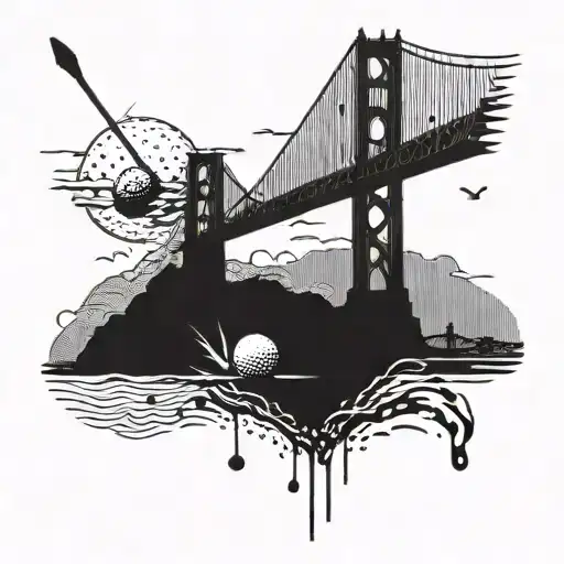 Golf Ball Being Hit Through The Air Over The Golden Gate Bridge