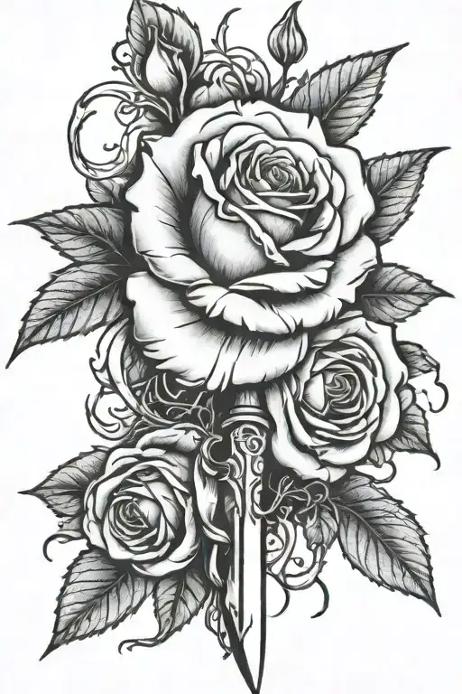 Knife And Dead Rose Intertwined