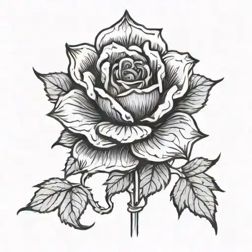 A Traditional Chinese Ink Painting Of A Blue Rose With Philosophical Symbols Hidden Within