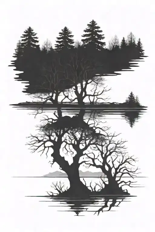 Dark Lake Trees Dark Figures Lurking