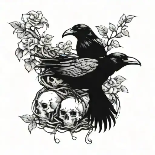 Raven Sitting Upon A Nest Of Skulls