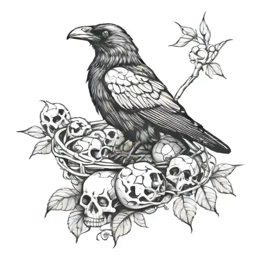 Crow Sitting Upon A Nest Of Skulls