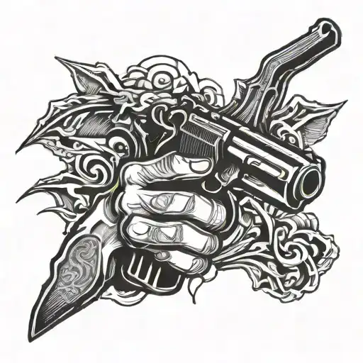 Gun In His Hand Against His Chest