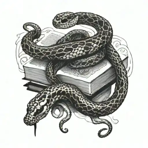 Docile Snake Curled Around A Book