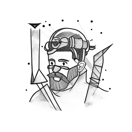 A Sketch-style Tattoo Of An Archaeologist Exploring A Mountain Cave