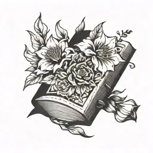 Open Book Surrounded Flowers Blooming