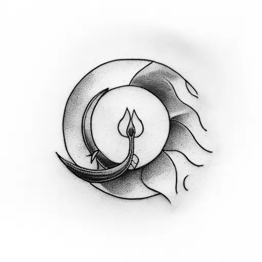 Single Stem Tulip With A Crescent Moon Behind