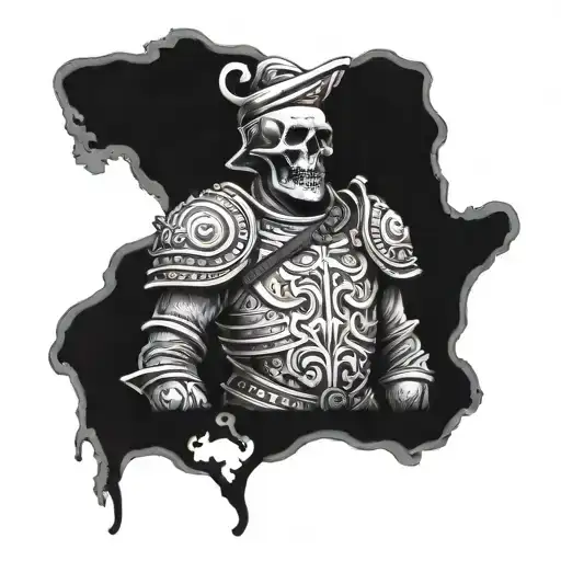 Spanish Conquistador Standing On Skull