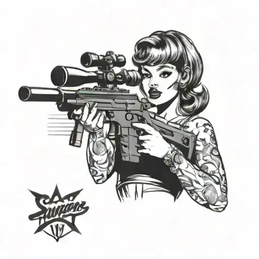 Pin Up Girl Holding Sniper Rifle
