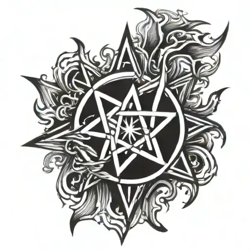 Pentagram And Fire Flames