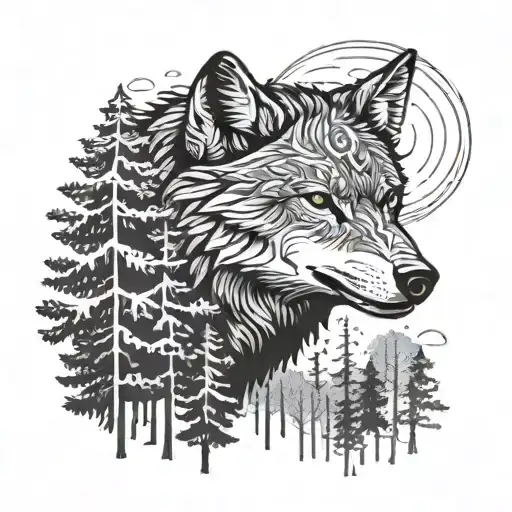 Trees And Wolf Head