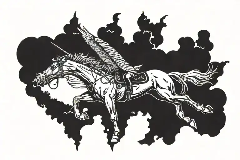 Pegasus Flying Over A Mustang Car At Night