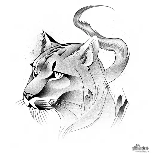 Mountain Lion In Japanese Style With Smoke