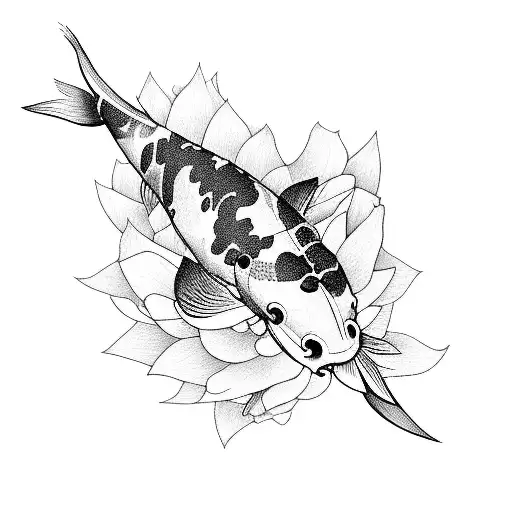 Koi Fish With Flowers