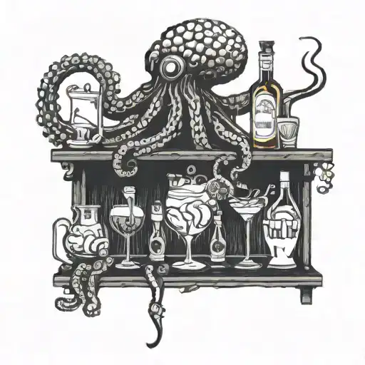 An Octopus Mixing Cocktails Behind A Bar