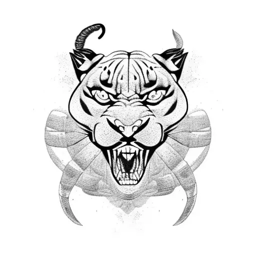 A Traditional Panther And Scorpion Intertwining In A Fierce Battle