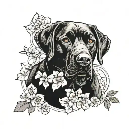 Black Lab With Intricate Flowers
