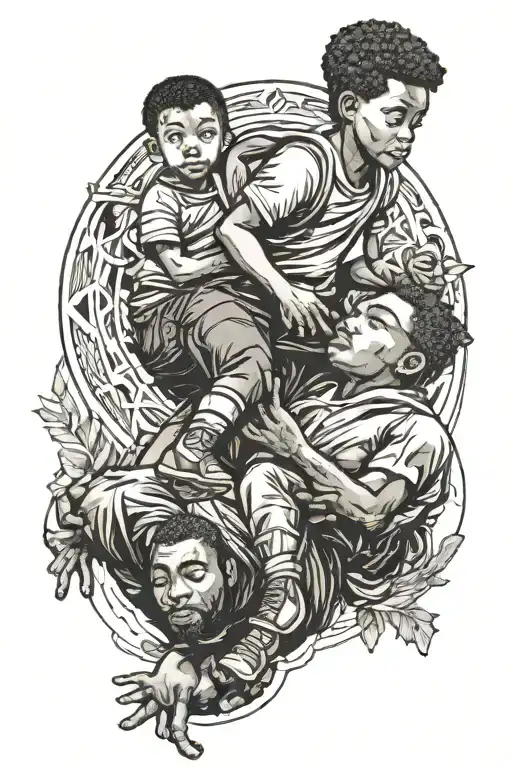 Black Father Holding Son On Shoulders On Earth