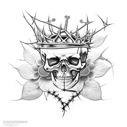 An Intricately Detailed Skeleton Wearing A Crown Of Thorns And Holding A Wilted Flower
