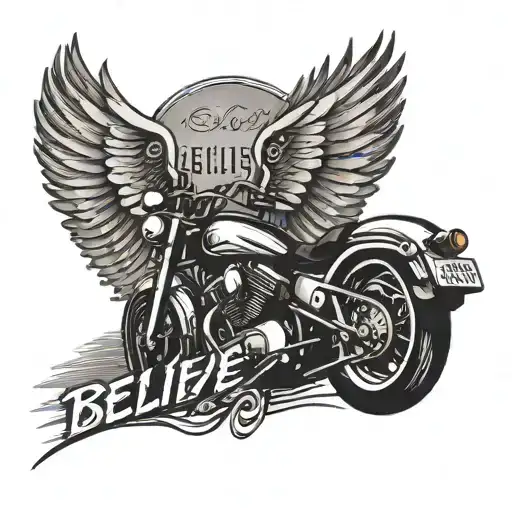 A Motorcycle With Wings Soaring Over A Highway With The Word 'Believe'