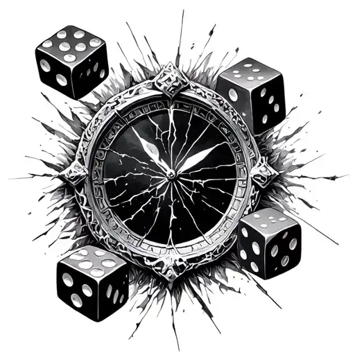 Broken Mirror With An Hour Mirror With Dice