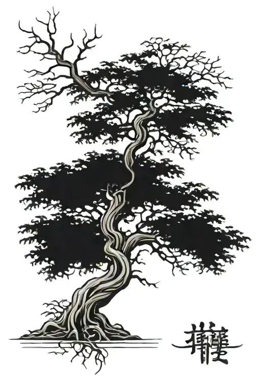 Long Tall Blue Twisted Japanese Acacia Tree With Long Twisting Roots Reaching Deep