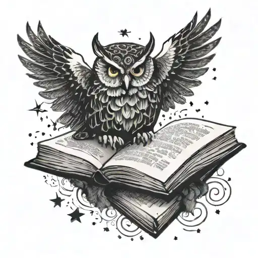 A Mystical Owl Reading A Book Under A Starry Sky
