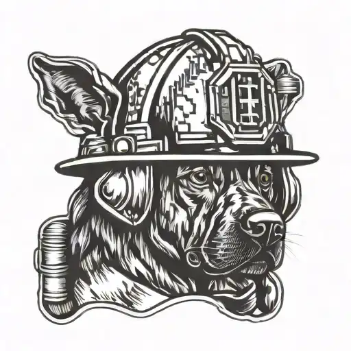 A Firefighter Helmet With A Pixelated Dog Portrait Inside