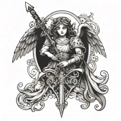 Guardian Angel With Sword Protecting A Heart