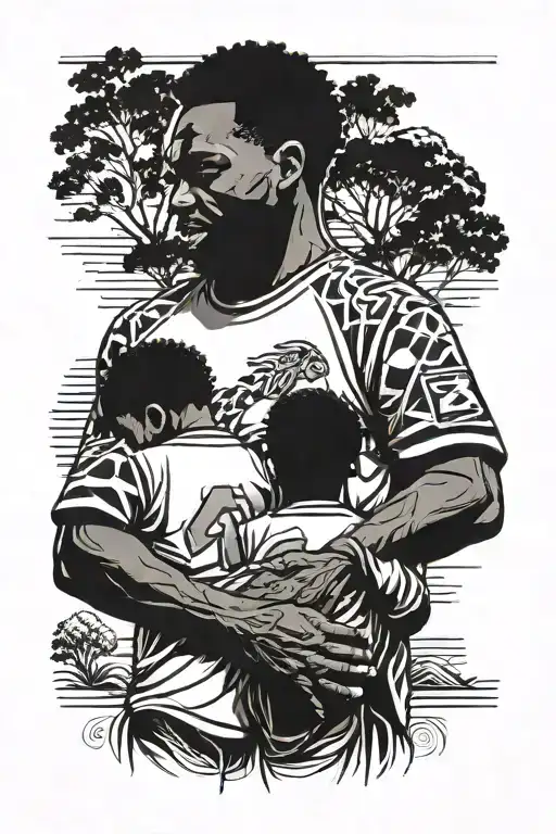 View From Behind Of Black Father Holding Hands His Son With Matching Jerseys On