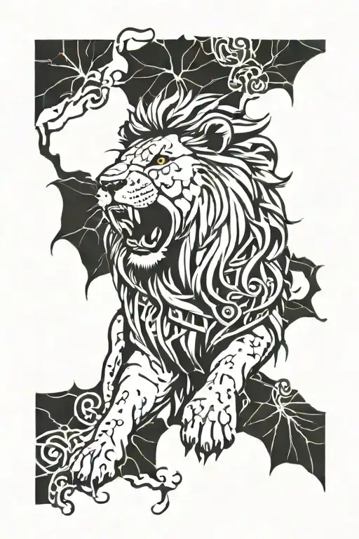 Lion Roaring With Thorns And Ethiopian Cultural Patterns
