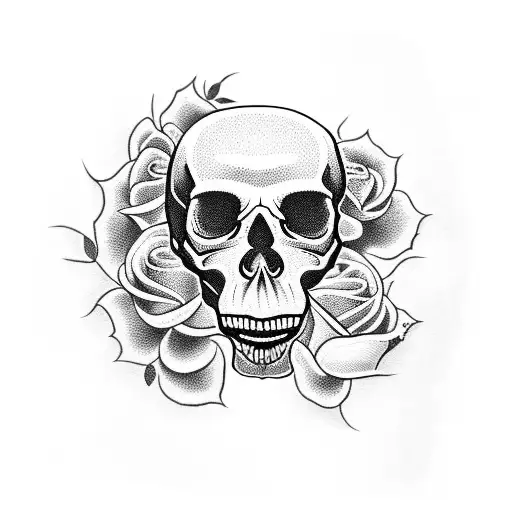 A Skull Surrounded With Roses And Snakes
