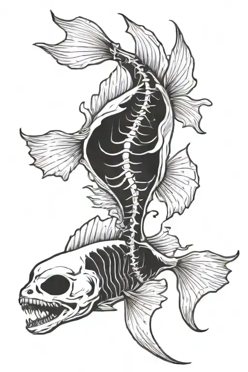 Skeleton Of Fish Jumping