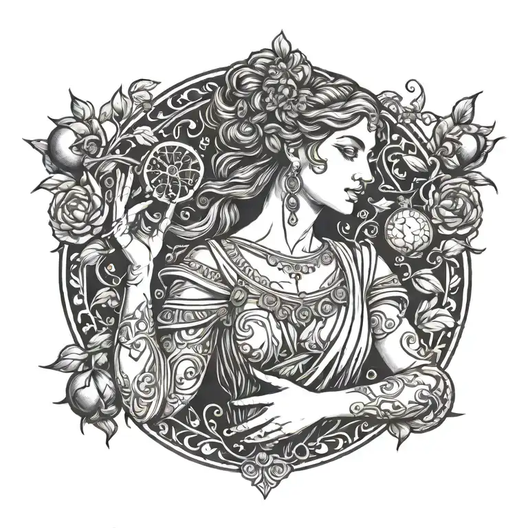 Greek Goddess Holding A Pomegranat Right Hand