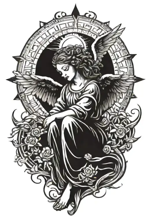 An Angel With A Sowrd Protecting The Sun Setting