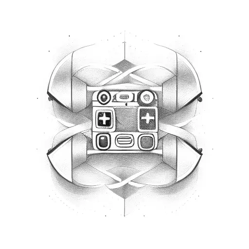 A Blackwork Tattoo Of A Gaming Controller Intertwined With A Guitar