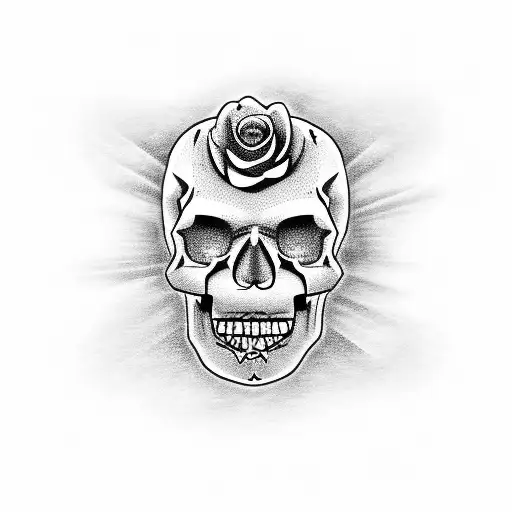 Diamond Skull With Roses And Clouds