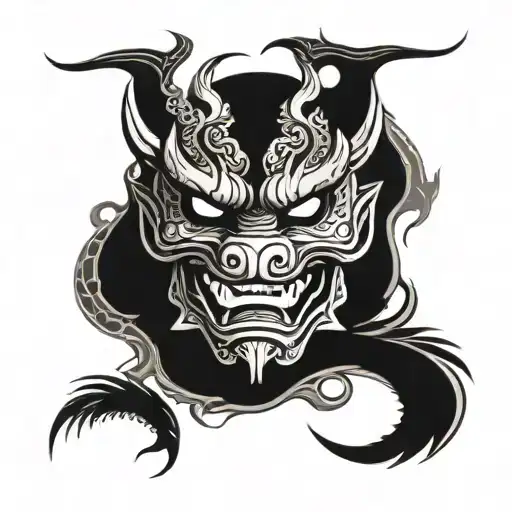 Japanese Mask And Dragon
