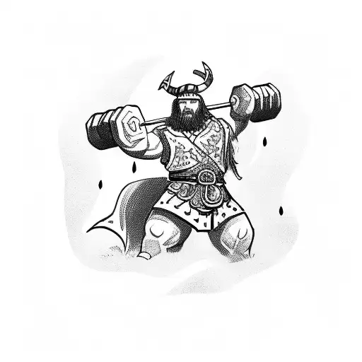 A Powerful Viking Warrior Lifting Weights In A Gym
