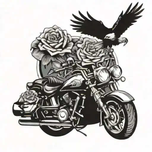 Motorcycle And Eagles With Rose Wrapped