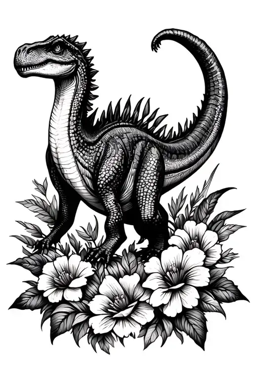Dinosaur And Flowers