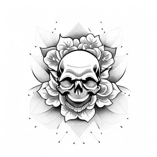 Skull Behind Flowers