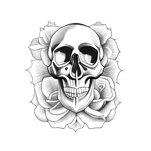 Skull Behind Flowers And The Bisexual Logo On The Forehead