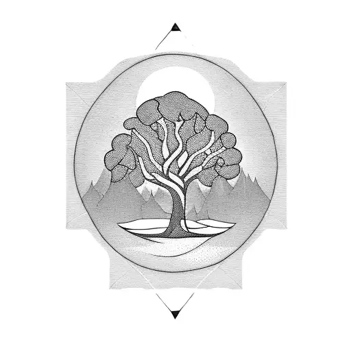 A Blackwork Tattoo Of A Live Tree With A Subtle Silhouette Of Your Grandad