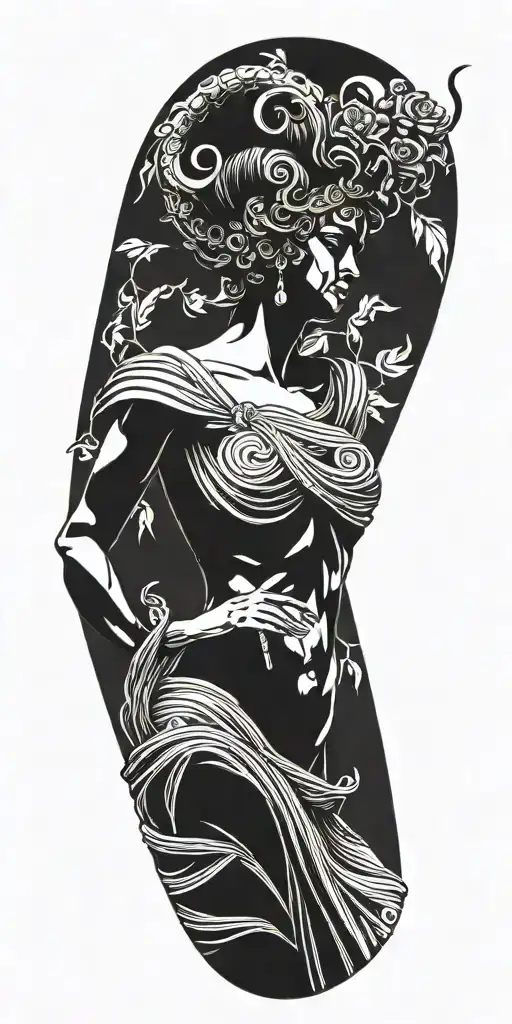 The Full Front Side Of A Ancient Greek Goddess With Dress And Hands Down