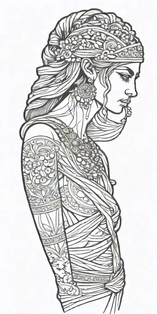 The Full Front Side Of Skin Ancient Greek Woman With Long Dress And Hands Down