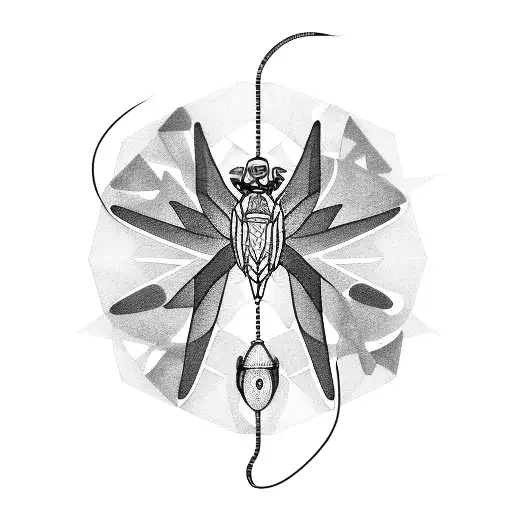 A Geometric Representation Of A Fly Fishing Lure In Blackwork Style