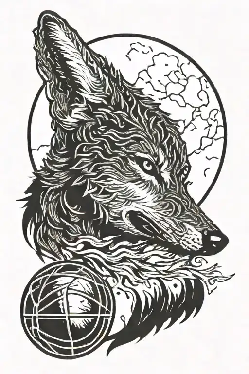 A Wolf With A Full Moon But The Full Moon Is A Basketball