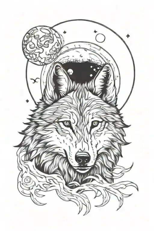 A Wolf With A Full Moon Merging Together
