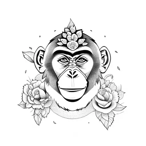 Monkey With Flowers And Florest